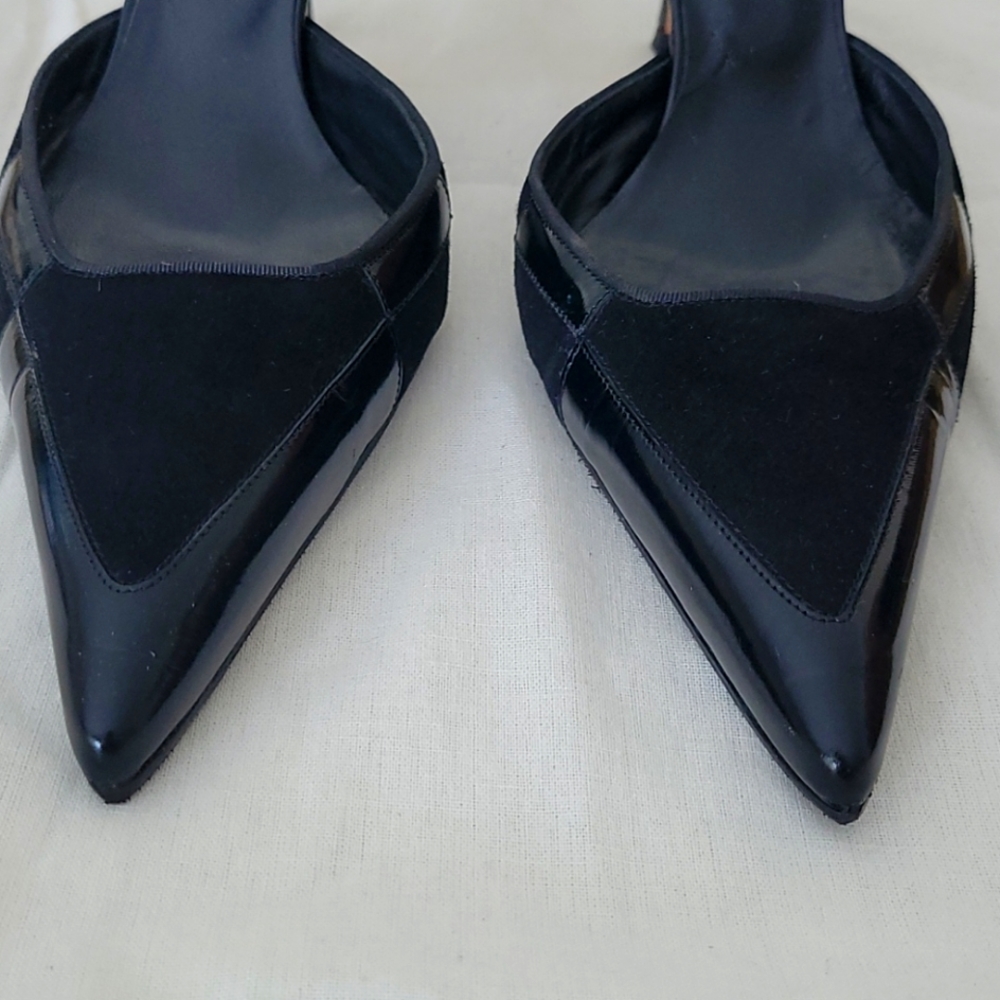 VERSACE Black Leather /Suede Pointed Toe Mules with Sling Back Woman’s Size 36.5 - Picture 6 of 8